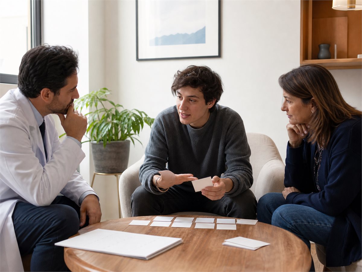 Persona adulta participando en una evaluación funcional junto a su red de apoyo