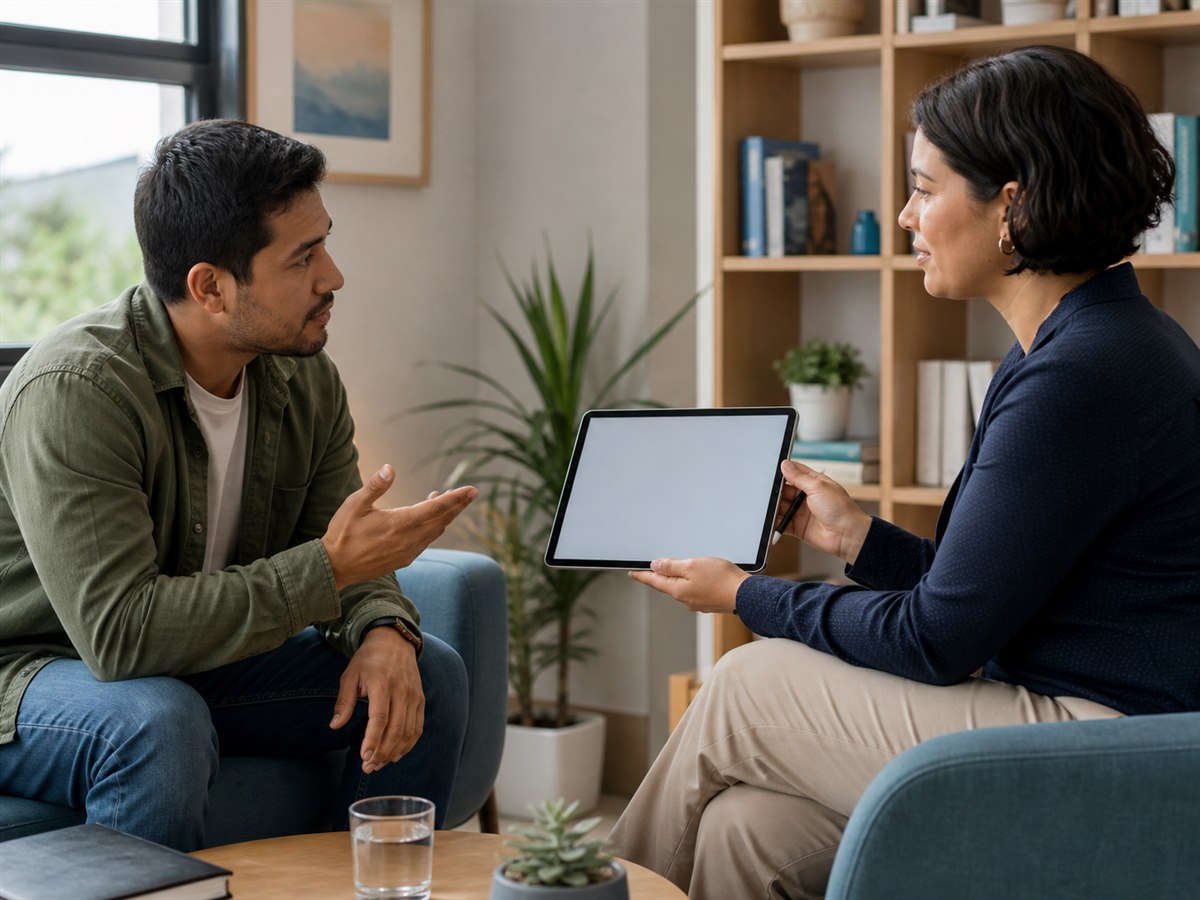 Paciente participando en una decisión informada durante una consulta de salud mental