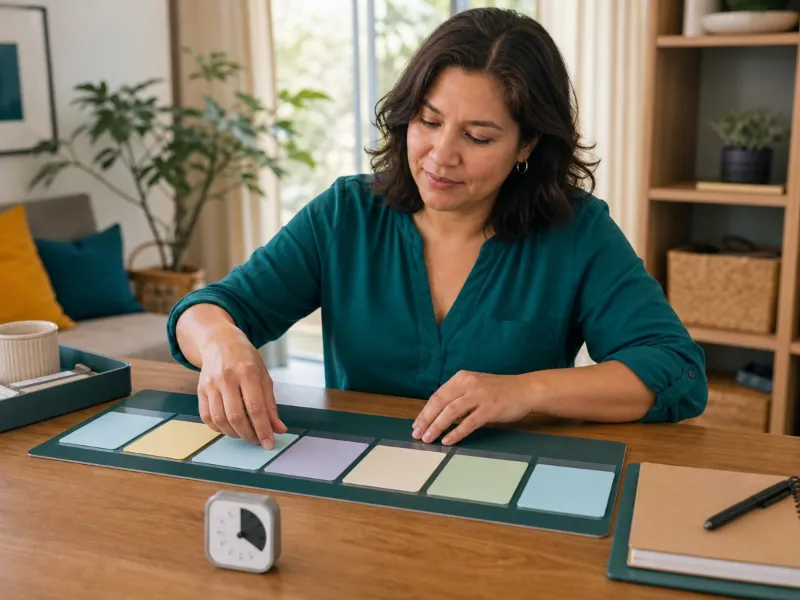 Persona adulta distribuye pasos semanales de un plan práctico y flexible