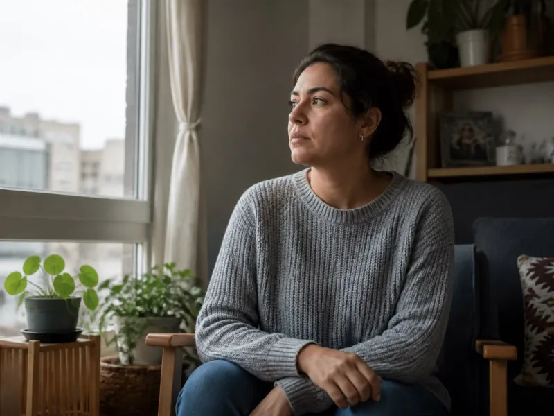 Mujer adulta reflexionando sobre emociones intensas antes de actuar