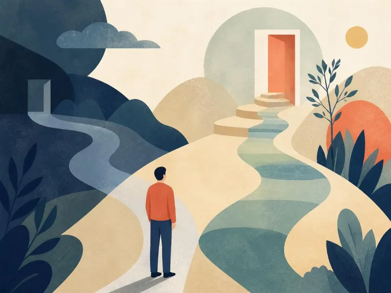 Ilustración abstracta de rutas de evitación y acercamiento gradual