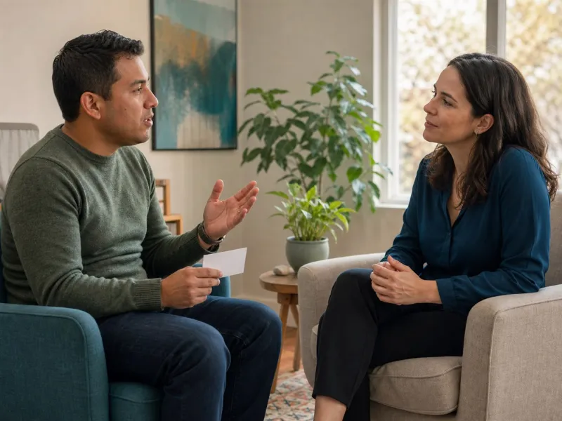 Paciente formulando preguntas durante una conversación clínica colaborativa