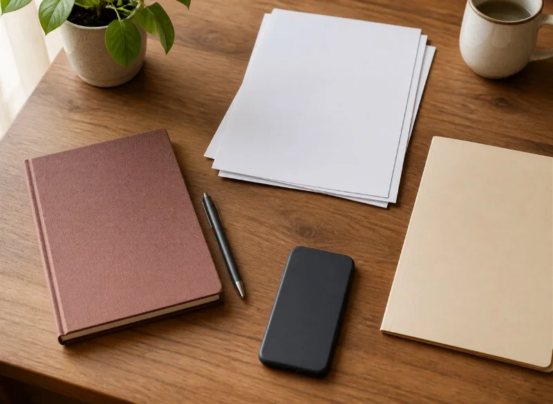 Cuaderno, carpeta y teléfono para organizar antecedentes de forma segura