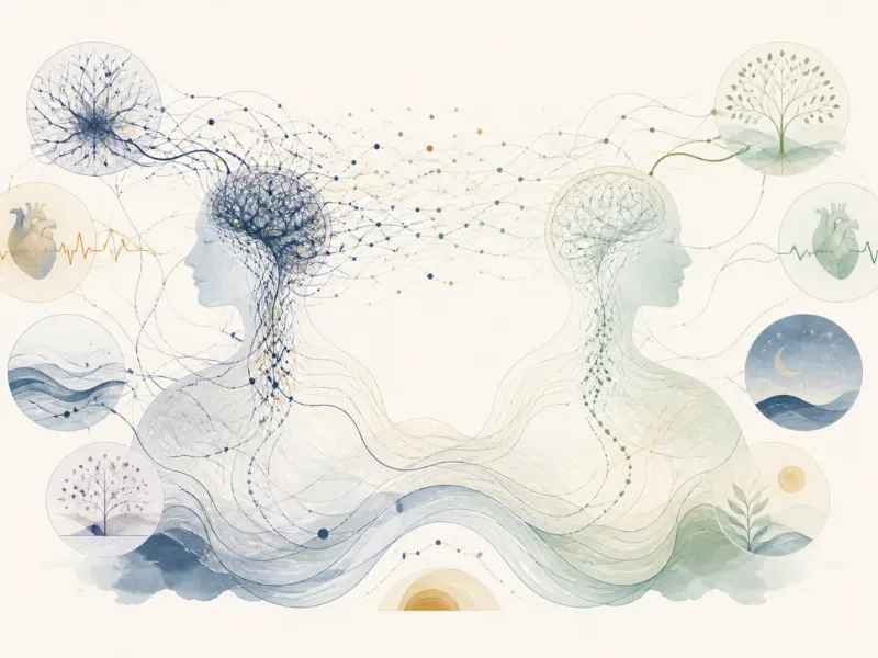 Ilustración conceptual de la interacción entre cerebro, cuerpo, sueño y aprendizaje