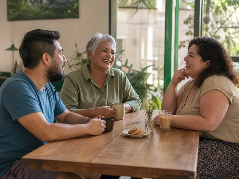 Personas adultas con cuerpos y edades diversas comparten un momento cotidiano