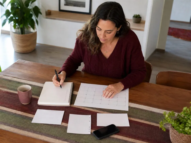 Adulta preparando una cronología y preguntas para su primera consulta