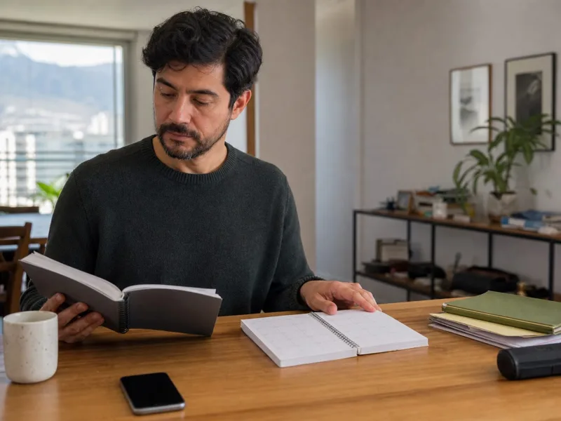 Adulto revisando un calendario y un registro personal de sueño