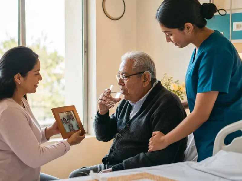 Cuidados de hidrataci&oacute;n, audici&oacute;n, orientaci&oacute;n y movilizaci&oacute;n en hospital