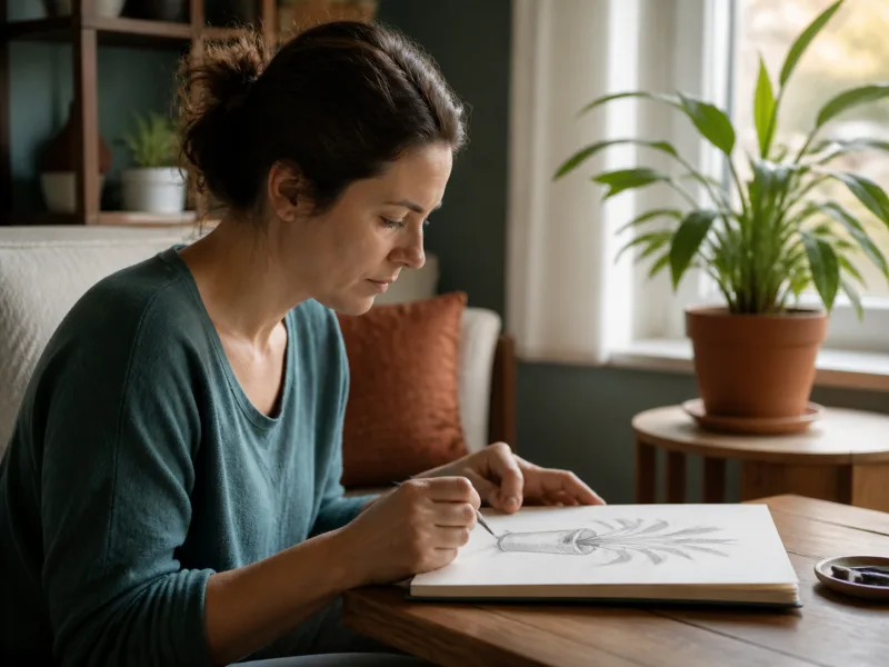 Mujer retomando una actividad creativa como parte del aprendizaje de recompensa