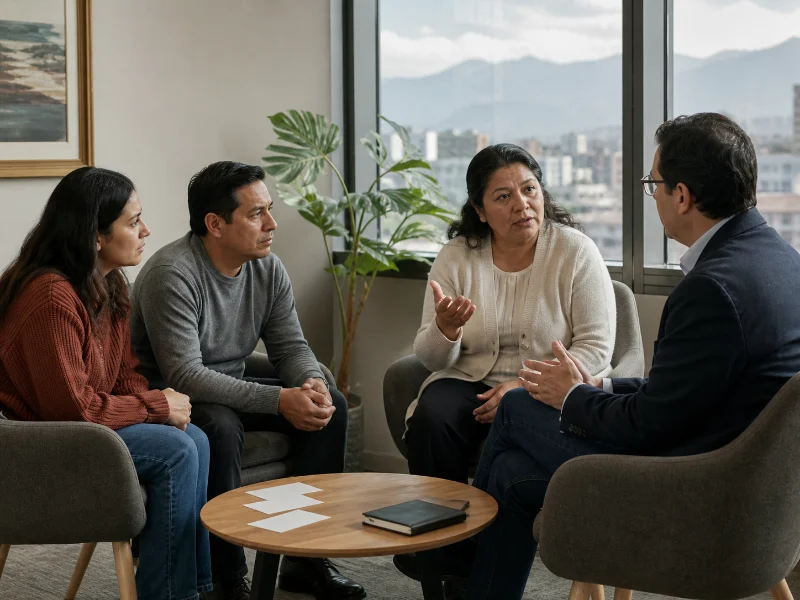 Paciente y familiares plantean preguntas prácticas al psiquiatra