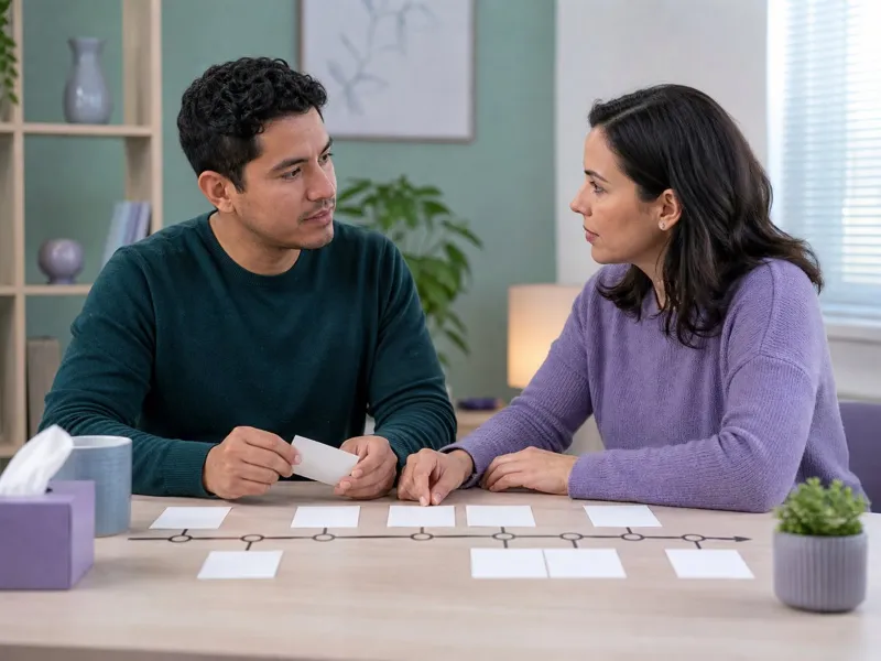 Paciente y profesional construyen juntos una línea de tiempo clínica con tarjetas sin datos personales