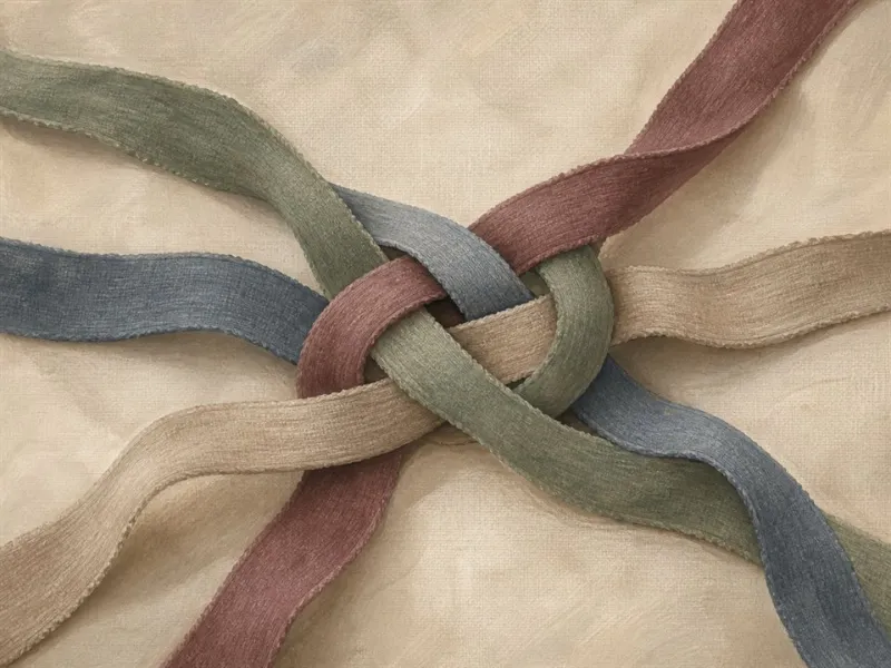 Bandas de distintos colores entrelazadas como representación de procesos que interactúan