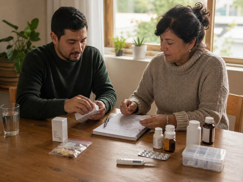 Persona y familiar preparan medicamentos, suplementos y una cronolog&iacute;a breve para la consulta