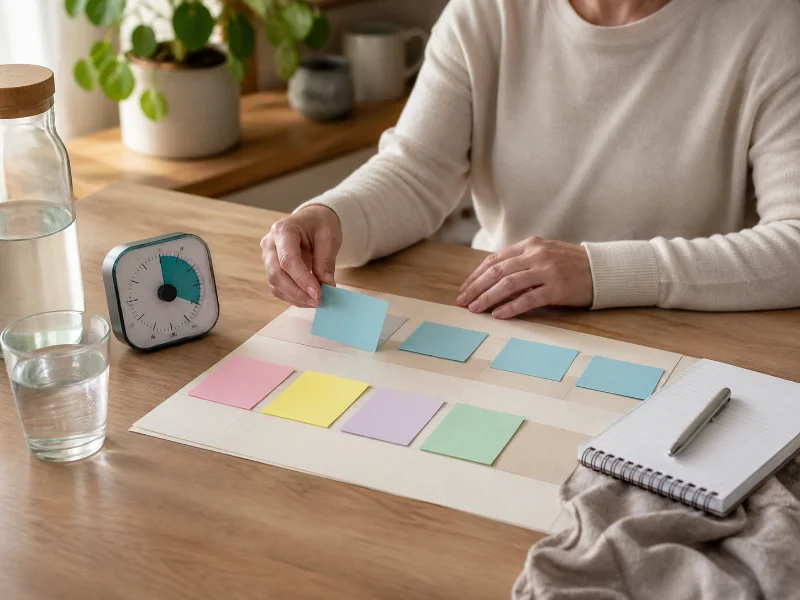 Plan flexible con tareas breves y pausas preventivas para gestionar la energía