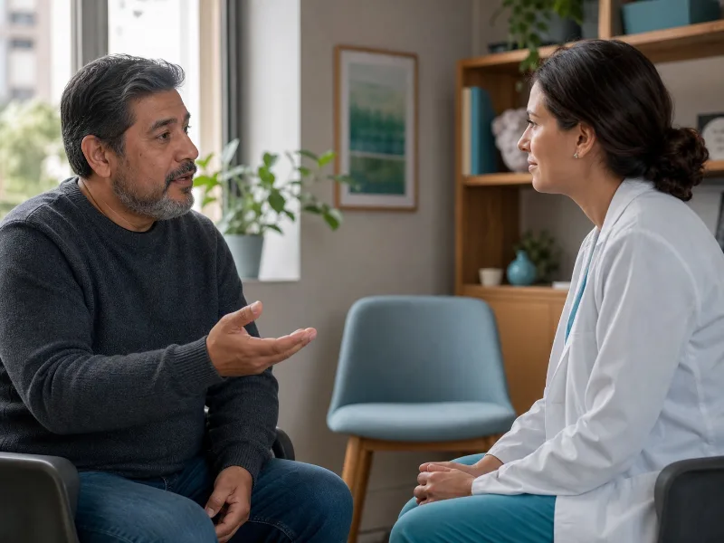 Paciente formulando una pregunta durante una conversación clínica