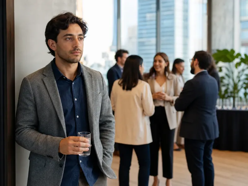 Adulto preparándose para integrarse a una conversación en una reunión profesional