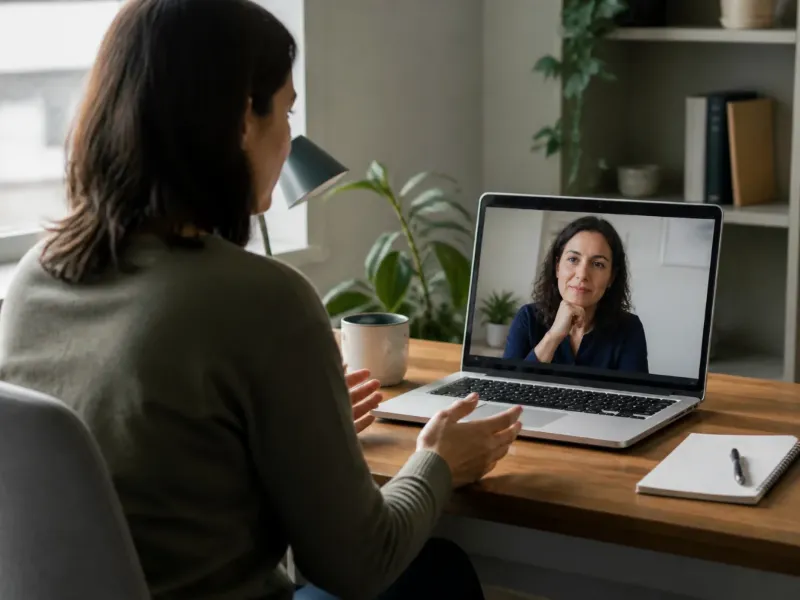 Paciente conversando con una profesional durante una evaluación por videollamada