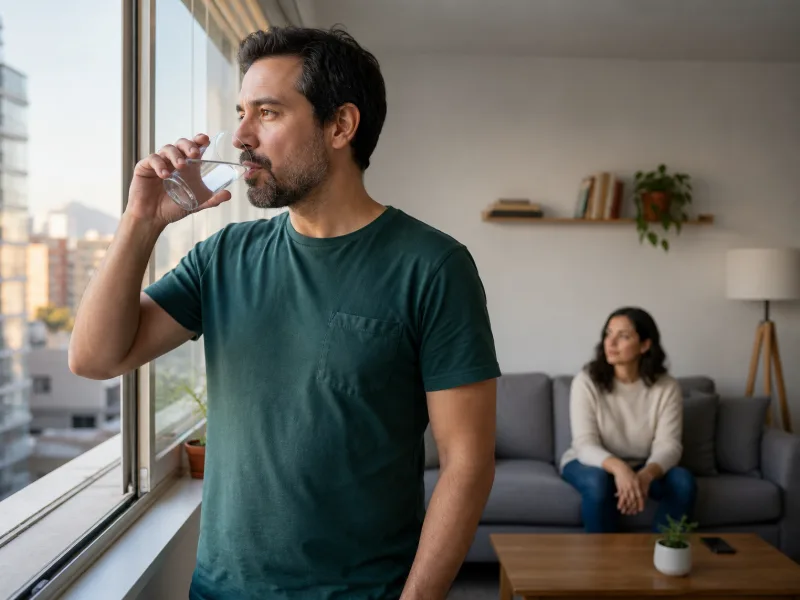 Adulto toma una pausa segura y mantiene distancia antes de retomar una conversación