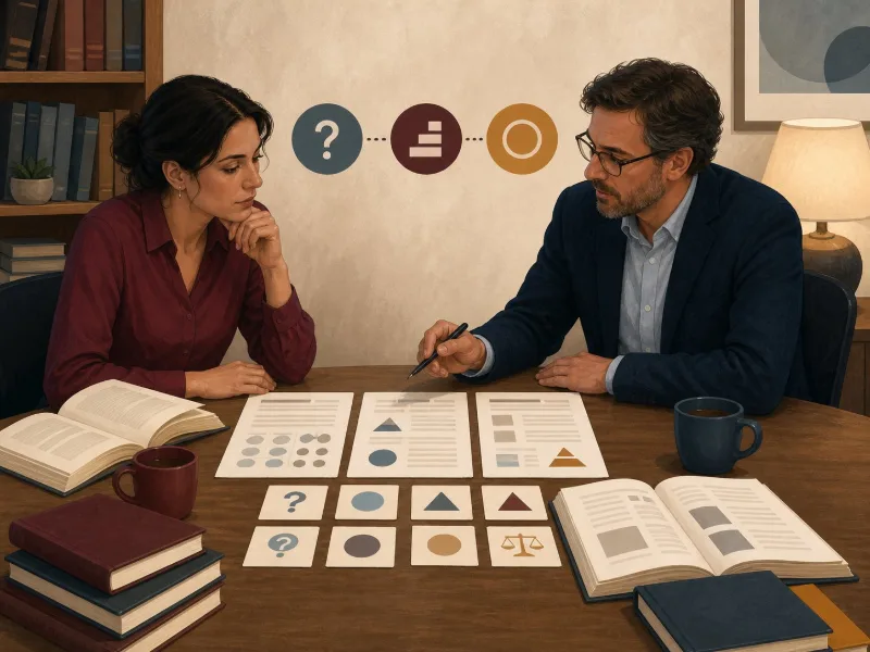 Persona y profesional comparan libros y estudios para separar evidencia, incertidumbre y etiquetas
