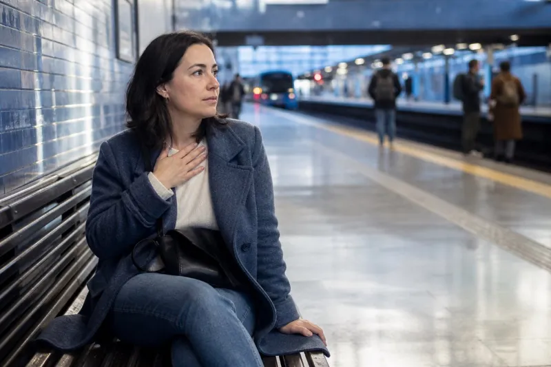 Adulta sentada de forma segura en una estación mientras atraviesa y orienta una oleada de alarma corporal