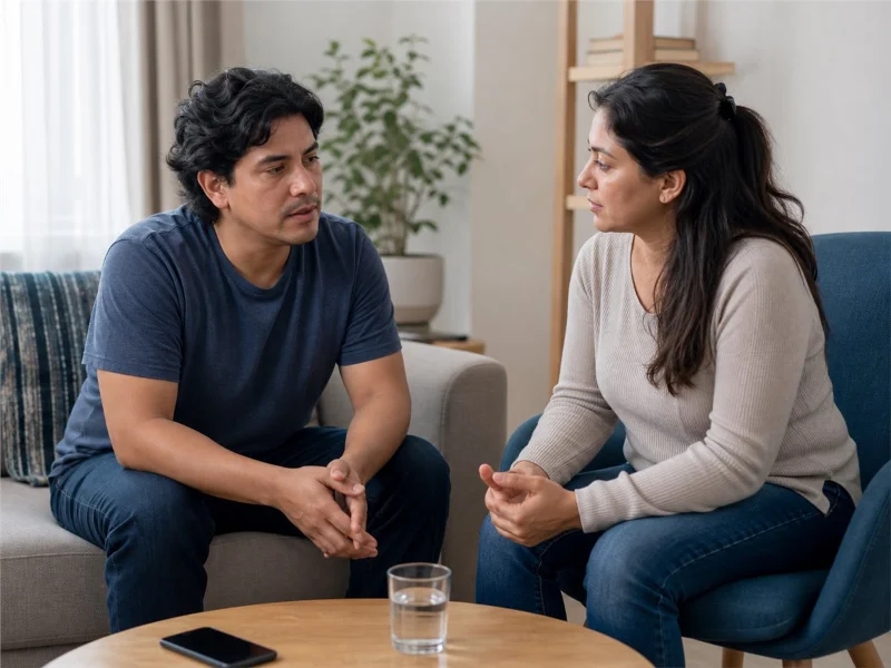 Adulto conversa con una persona de confianza para organizar apoyo profesional temprano