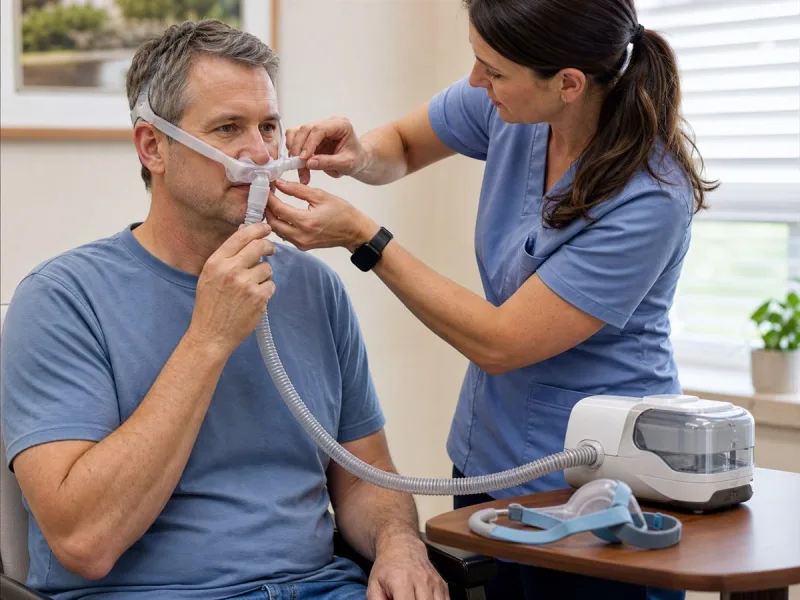 Ajuste profesional de mascarilla y equipo PAP para tratar SAHOS
