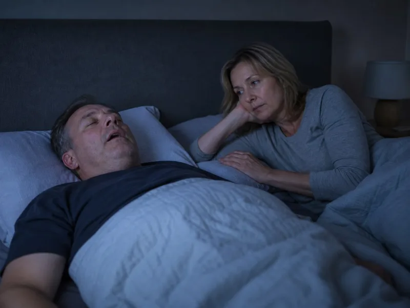 Pareja observando ronquido y respiración irregular durante el sueño