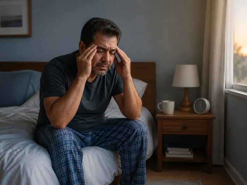 Adulto con cefalea y cansancio al despertar después de un sueño fragmentado