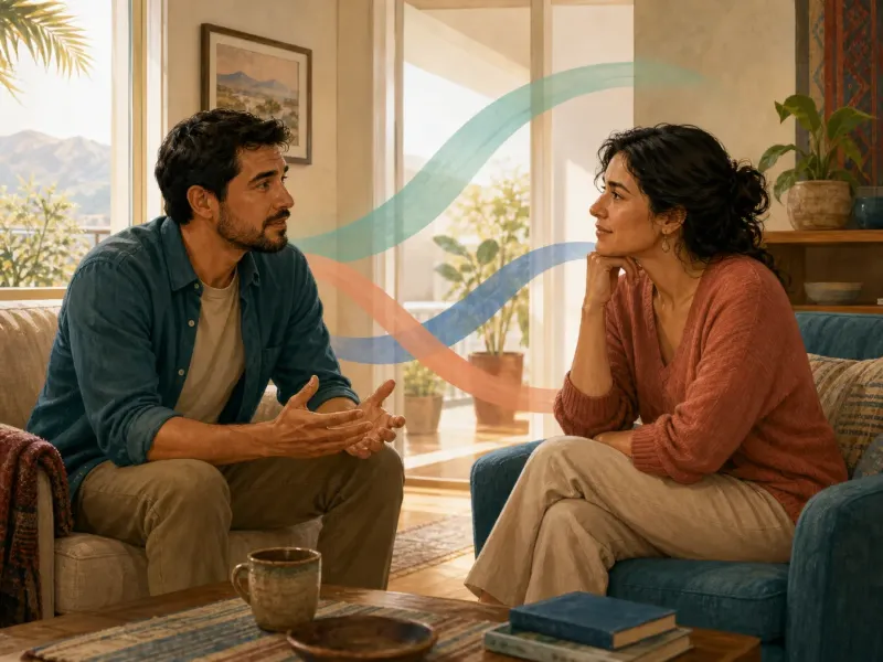 Adulto conversa con calma sobre salud sexual en una consulta confidencial