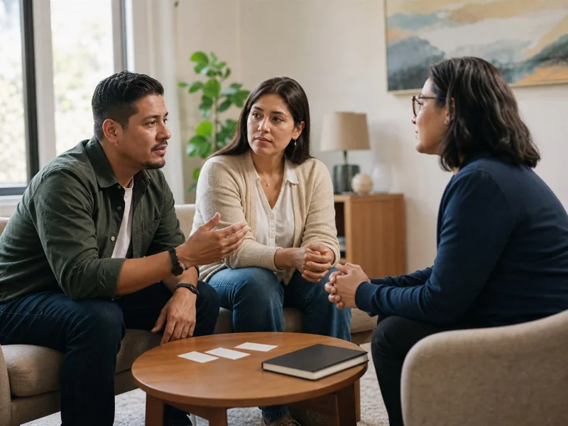 Paciente, persona de apoyo y profesional conversan abiertamente sobre dudas clínicas