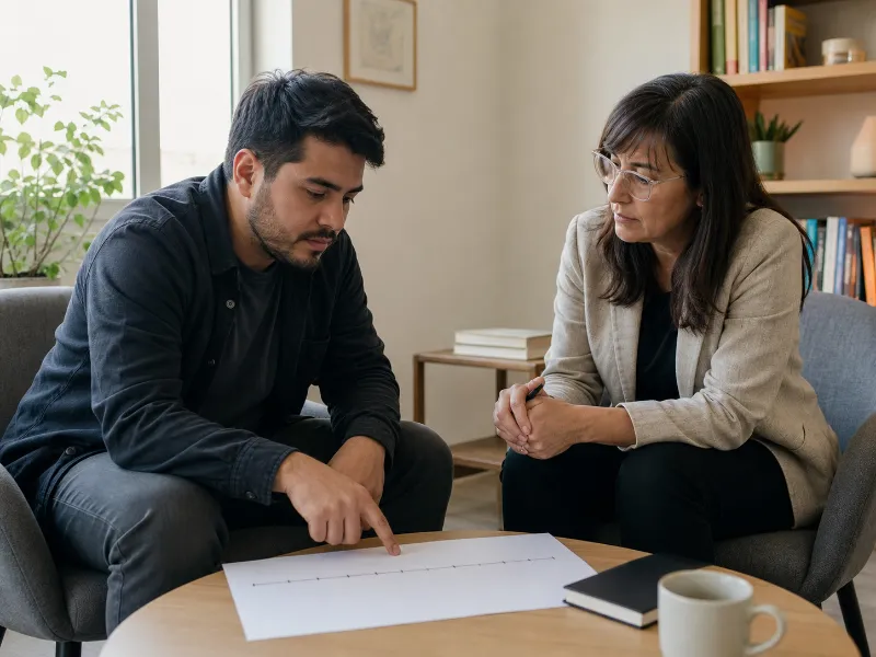 Profesional y paciente revisan cambios recientes del sueño, el consumo, el apoyo y la seguridad
