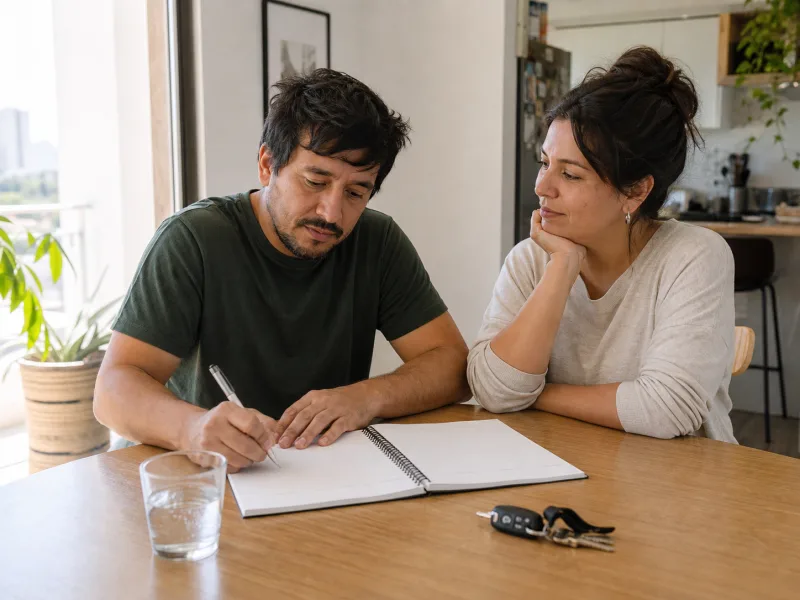 Adulto preparando con una persona de confianza un plan inicial de cambio y seguridad