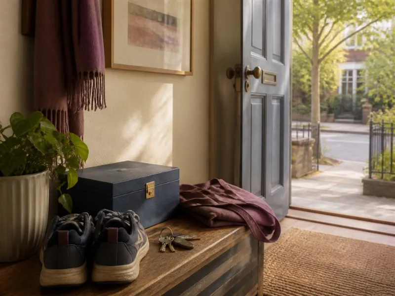 Zapatos, llaves y una puerta abierta como representación de la participación en la vida cotidiana