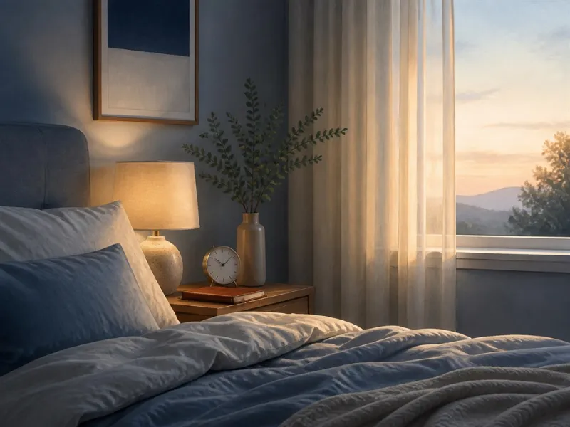 Dormitorio tranquilo entre la luz nocturna y el amanecer como representación del sueño y la recuperación