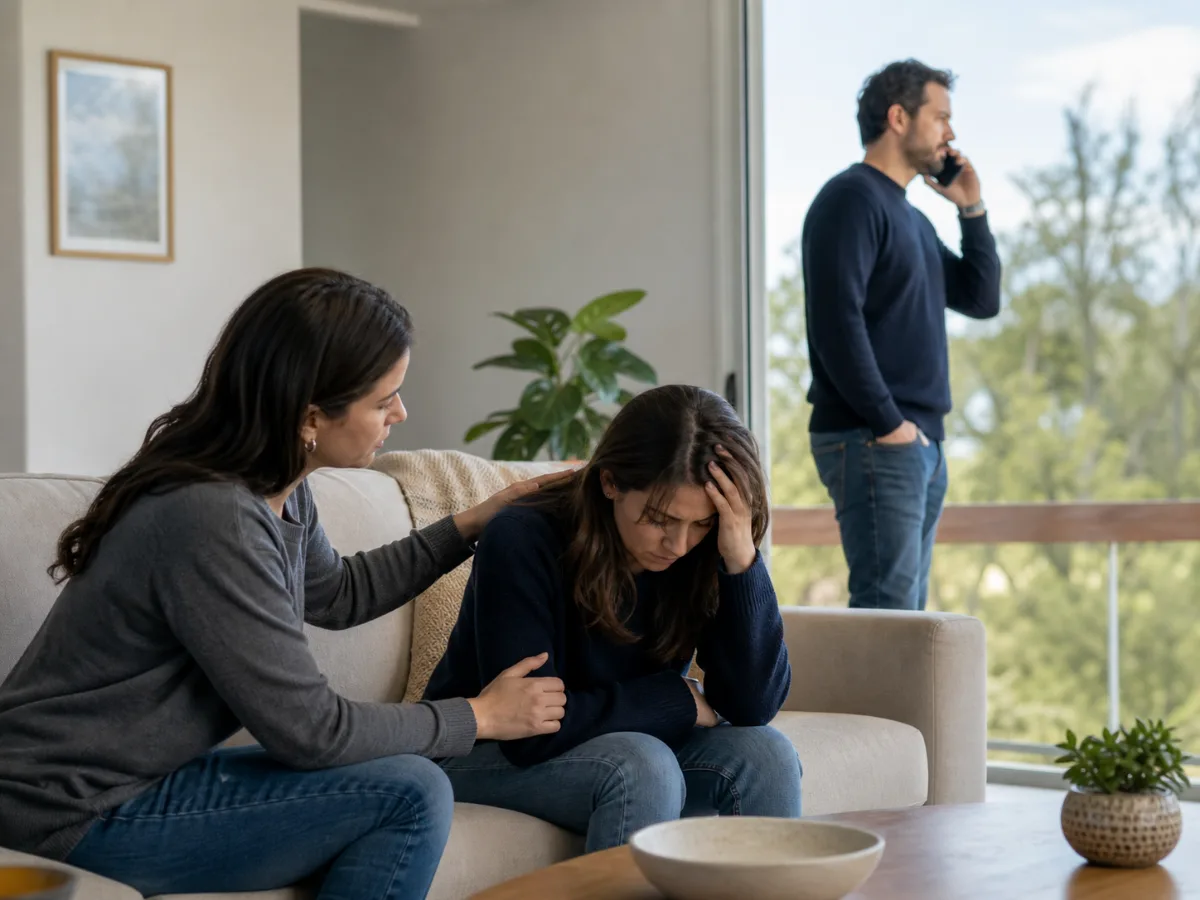 Persona acompañada mientras un familiar solicita ayuda de emergencia