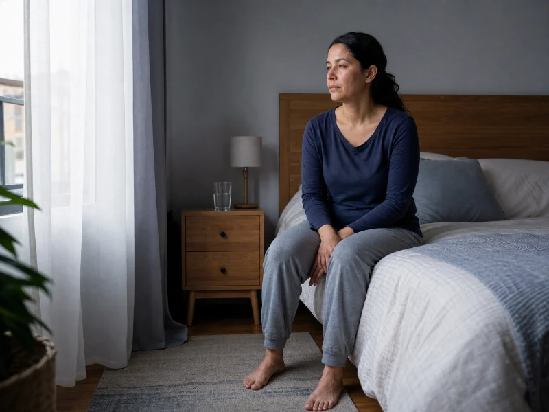 Persona recuperando orientación y descanso en un dormitorio seguro