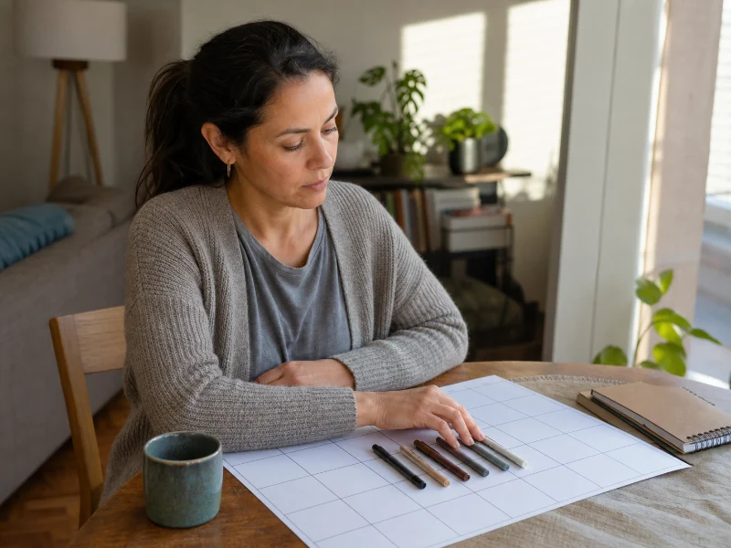 Persona revisando patrones a lo largo del tiempo en un calendario sin datos